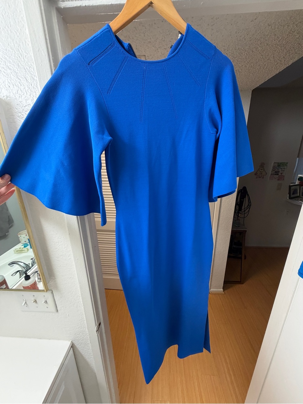 Ted Baker Cobalt Blue Midi Dress with Flared Elbow Sleeves